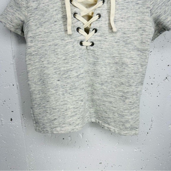 Madewell Size Small Gray Lace Up Short Sleeve Sweatshirt - Picture 3 of 10